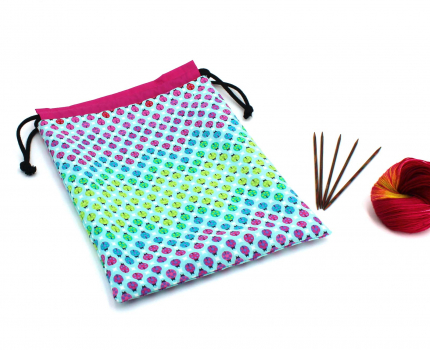 Preview: Projektbeutel / Handarbeitsbeutel mit Kordel Marienkäfer